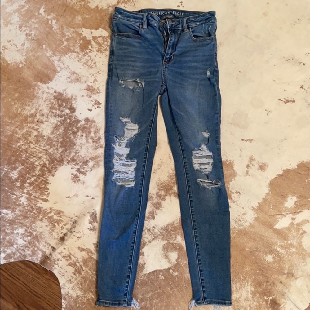 American eagle super high rise jegging distressed